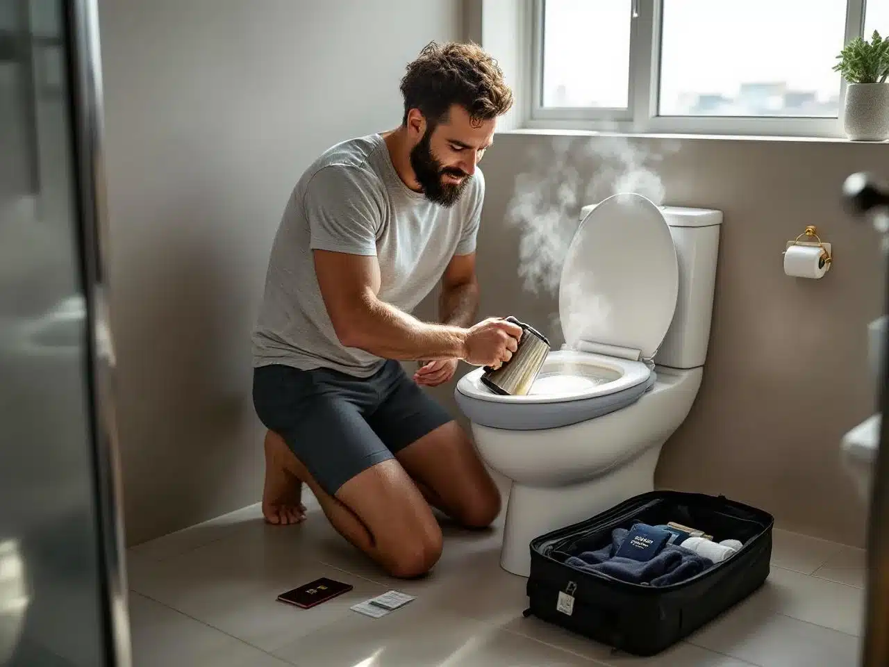 Photo bain-siege-mycose-hommes-voyage